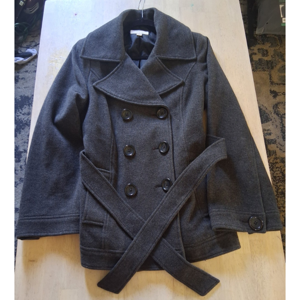 Merona Women's Charcoal Gray Double Breasted Wool Blend Peacoat Size Medium